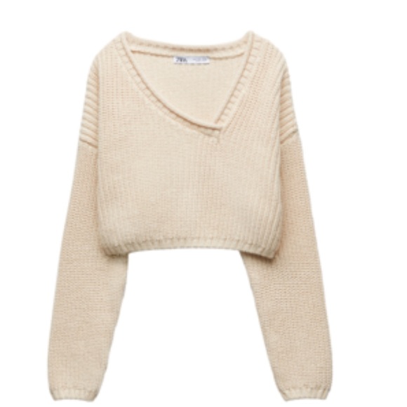 Zara Asymmetric Neckline Knit Crop Top - Picture 1 of 4